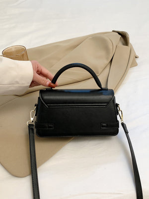 Letter Embossed Buckle Decor Flap Square Bag - Negative Apparel