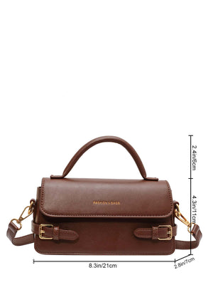 Letter Embossed Buckle Decor Flap Square Bag - Negative Apparel