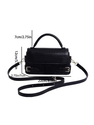 Letter Embossed Buckle Decor Flap Square Bag - Negative Apparel