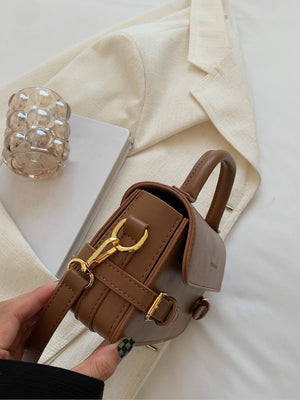 Letter Embossed Buckle Decor Flap Square Bag - Negative Apparel