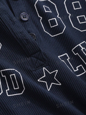 Letter Printed Semi-Buttoned Round Neck Tight Long-Sleeved Women's T-Shirt - Negative Apparel