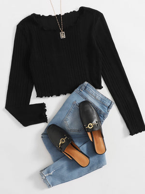 Lettuce Trim Rib-knit Tee - Negative Apparel