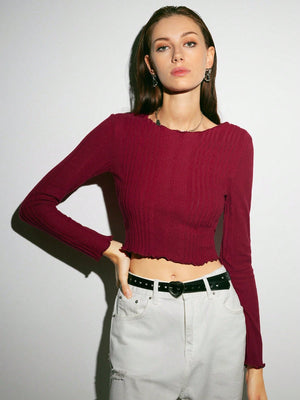 Lettuce Trim Rib-knit Tee - Negative Apparel