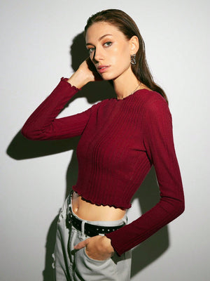 Lettuce Trim Rib-knit Tee - Negative Apparel