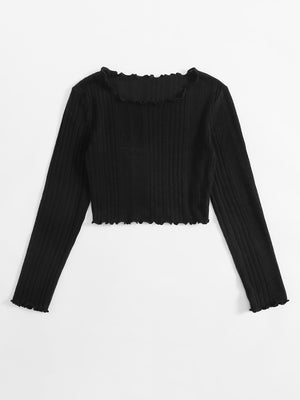 Lettuce Trim Rib-knit Tee - Negative Apparel