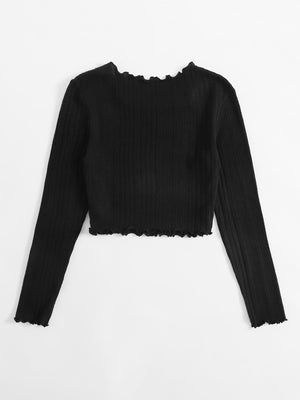 Lettuce Trim Rib-knit Tee - Negative Apparel