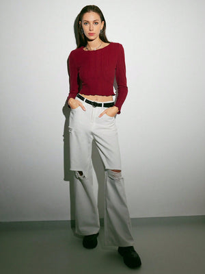 Lettuce Trim Rib-knit Tee - Negative Apparel