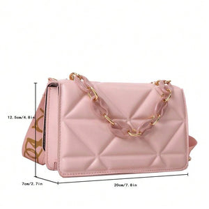 Lightweight,Business Casual Mini Chain Decor Flap Square Bag - Negative Apparel