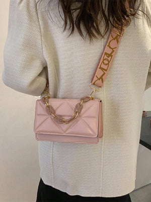 Lightweight,Business Casual Mini Chain Decor Flap Square Bag - Negative Apparel