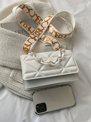 Lightweight,Business Casual Mini Chain Decor Flap Square Bag - Negative Apparel