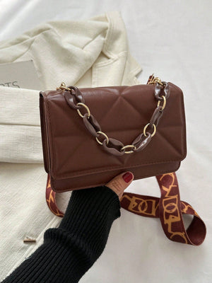 Lightweight,Business Casual Mini Chain Decor Flap Square Bag - Negative Apparel