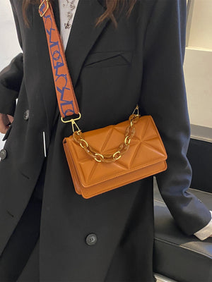 Lightweight,Business Casual Mini Chain Decor Flap Square Bag - Negative Apparel