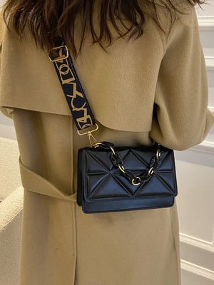 Lightweight,Business Casual Mini Chain Decor Flap Square Bag - Negative Apparel