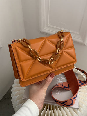 Lightweight,Business Casual Mini Chain Decor Flap Square Bag - Negative Apparel