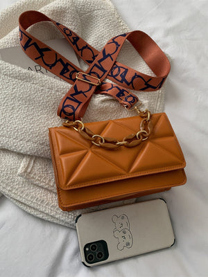 Lightweight,Business Casual Mini Chain Decor Flap Square Bag - Negative Apparel