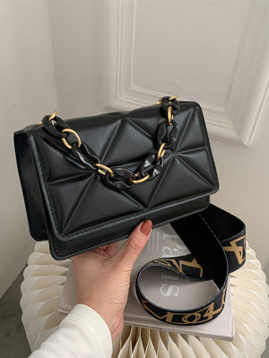 Lightweight,Business Casual Mini Chain Decor Flap Square Bag - Negative Apparel