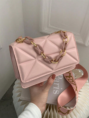 Lightweight,Business Casual Mini Chain Decor Flap Square Bag - Negative Apparel