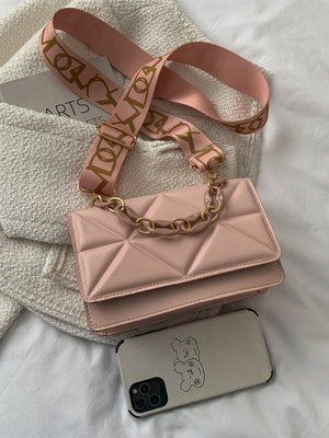 Lightweight,Business Casual Mini Chain Decor Flap Square Bag - Negative Apparel