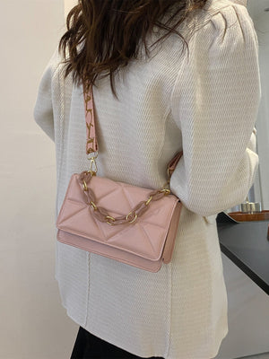 Lightweight,Business Casual Mini Chain Decor Flap Square Bag - Negative Apparel