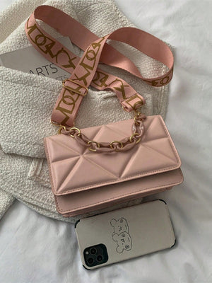 Lightweight,Business Casual Mini Chain Decor Flap Square Bag - Negative Apparel