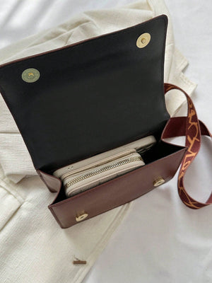 Lightweight,Business Casual Mini Chain Decor Flap Square Bag - Negative Apparel