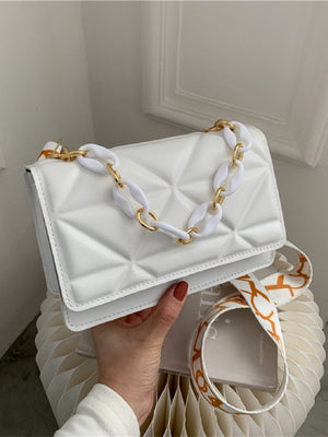 Lightweight,Business Casual Mini Chain Decor Flap Square Bag - Negative Apparel