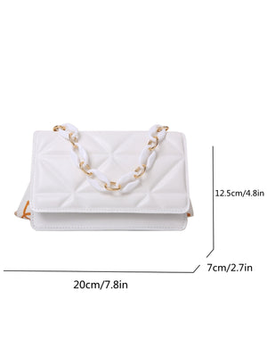 Lightweight,Business Casual Mini Chain Decor Flap Square Bag - Negative Apparel