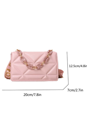 Lightweight,Business Casual Mini Chain Decor Flap Square Bag - Negative Apparel