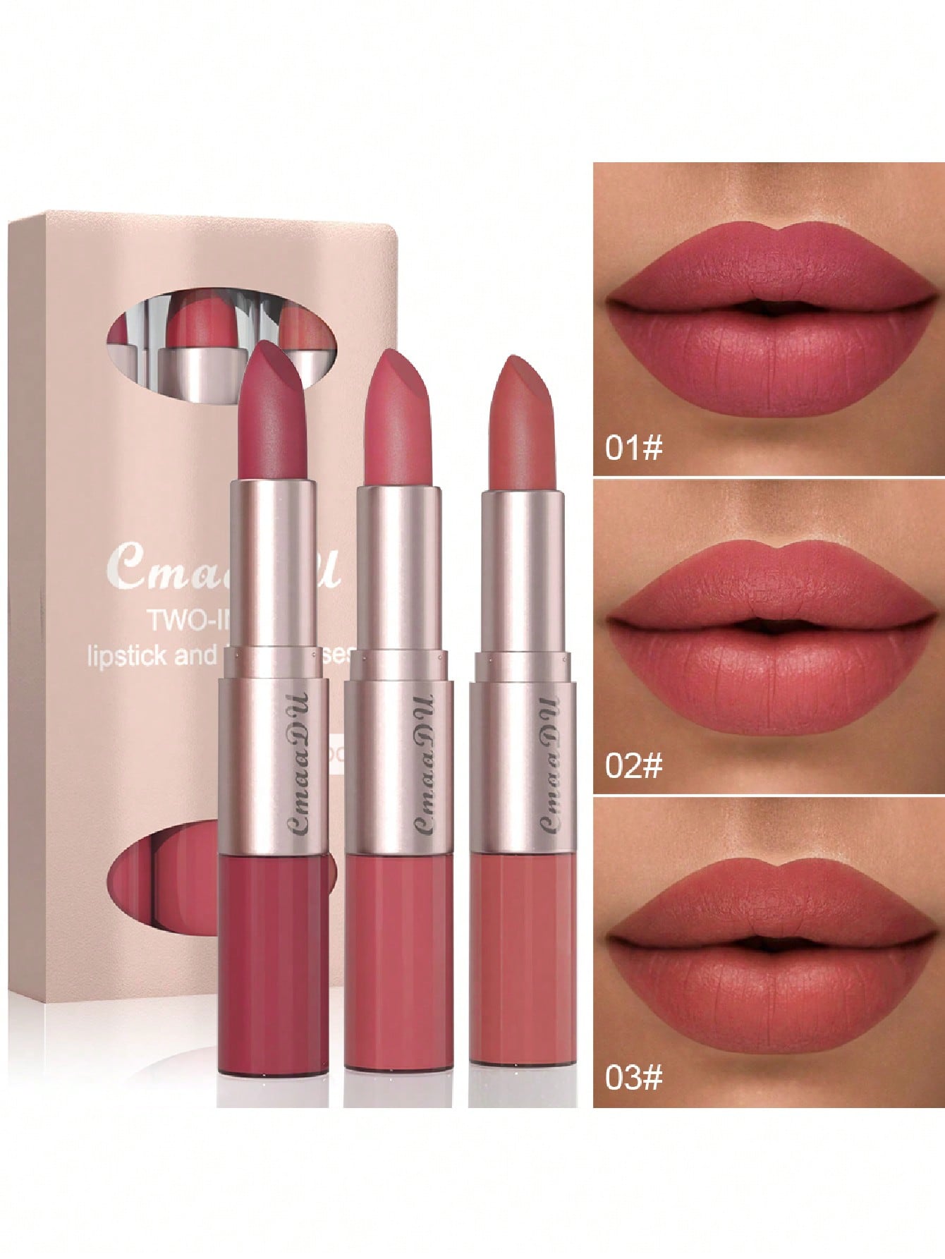 Long-Lasting Lip Gloss, 3Pcs Double-Ended Matte Waterproof Lipstick Lip Makeup Set - Negative Apparel