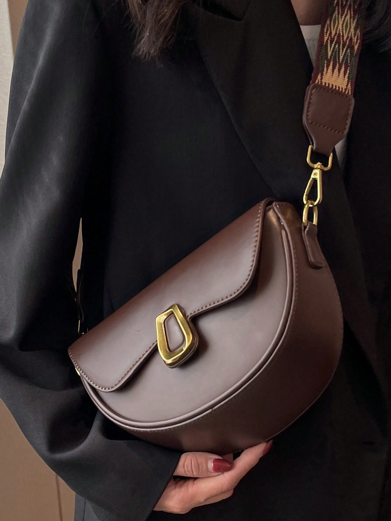 Metal Decor Flap Saddle Bag - Negative Apparel