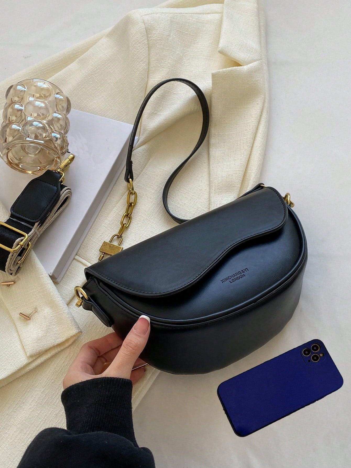 Metal Decor Flap Saddle Bag - Negative Apparel