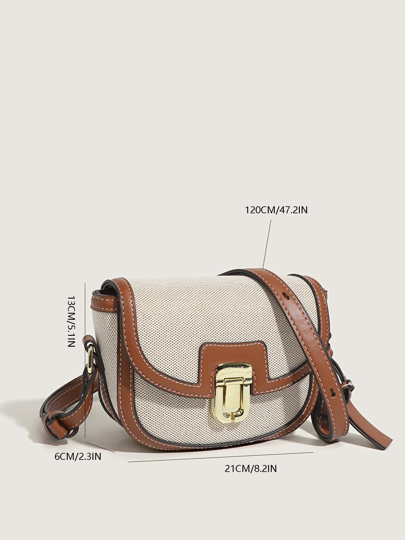 Metal Decor Saddle Bag Contrast Binding Flap Mini Stitching Saddle Bag - Negative Apparel