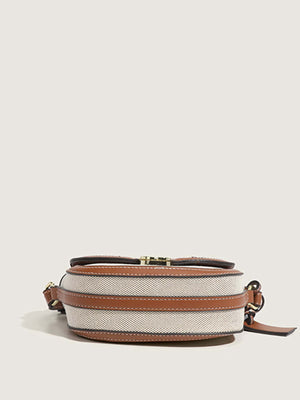 Metal Decor Saddle Bag Contrast Binding Flap Mini Stitching Saddle Bag - Negative Apparel