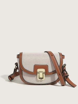 Metal Decor Saddle Bag Contrast Binding Flap Mini Stitching Saddle Bag - Negative Apparel