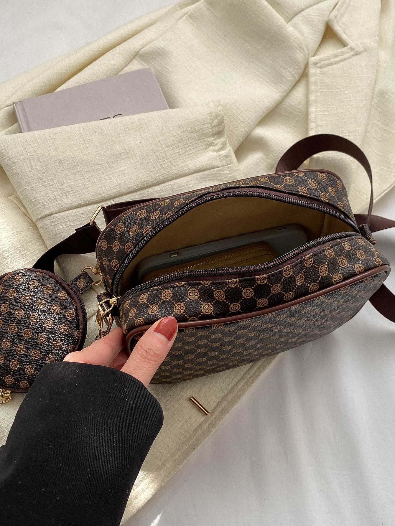 Mini Geometric Pattern Square Bag With Coin Purse Crossbody Bag - Negative Apparel