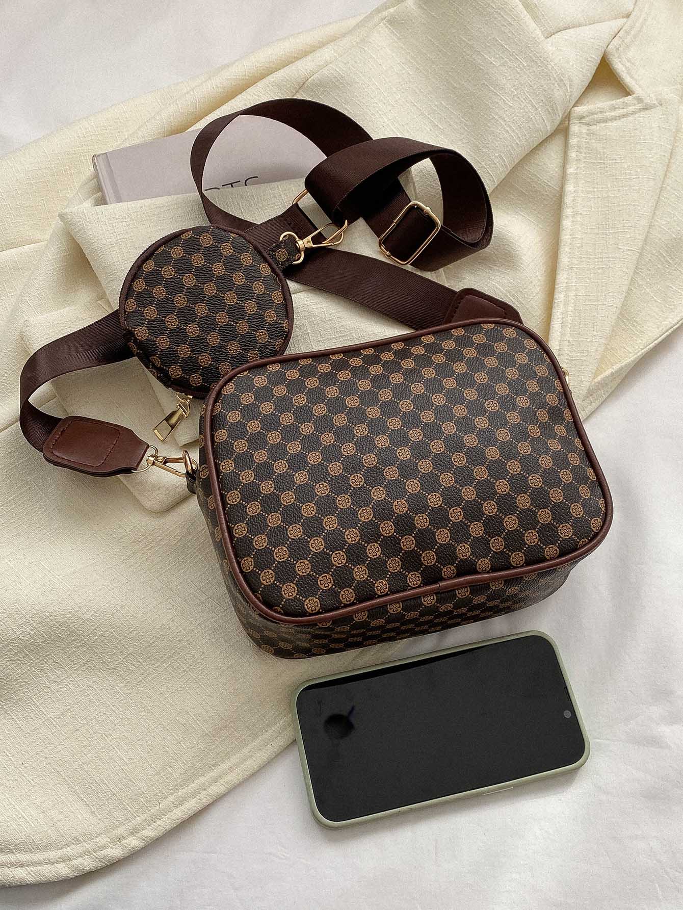 Mini Geometric Pattern Square Bag With Coin Purse Crossbody Bag - Negative Apparel