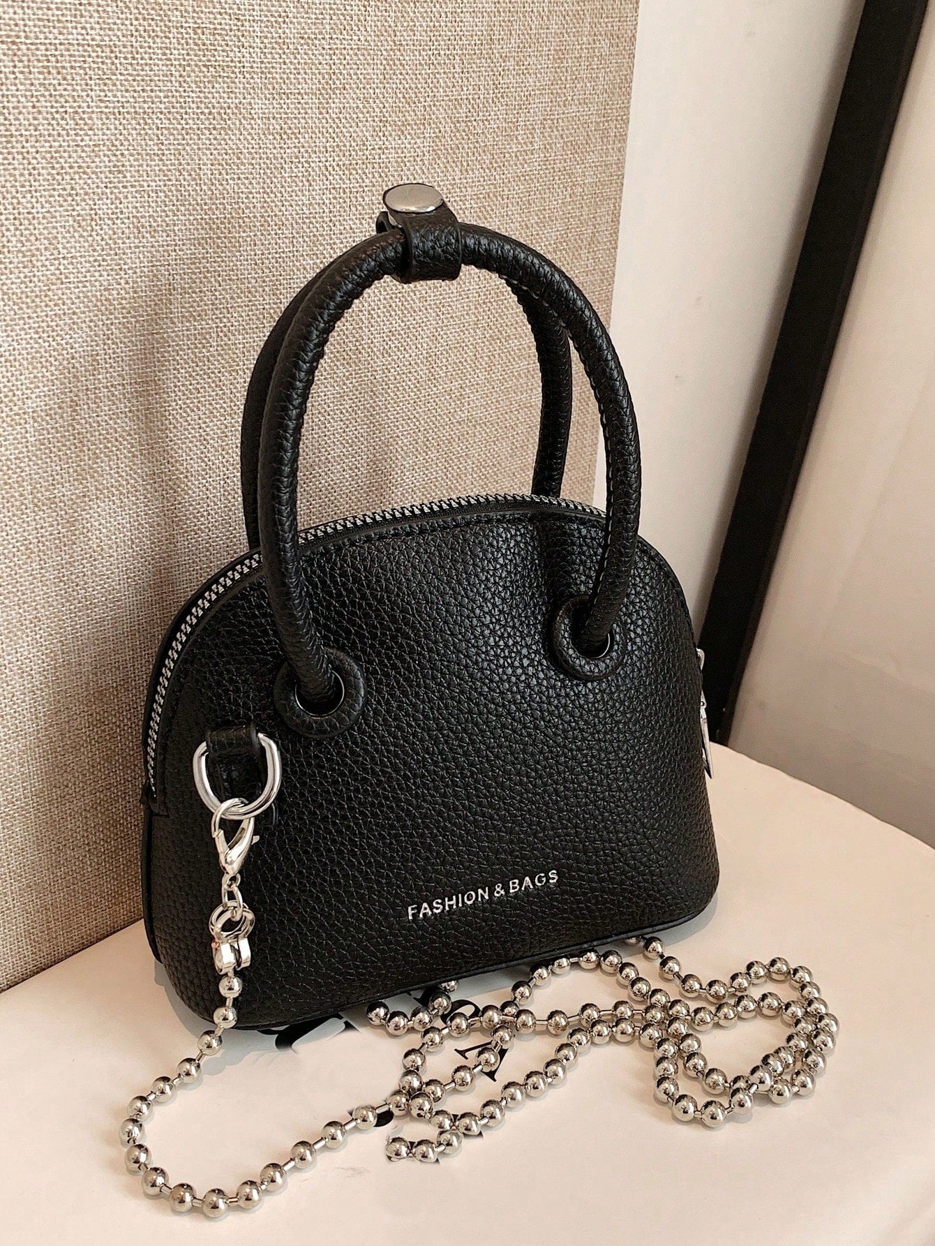 Mini Neon Pink Litchi Embossed Chain Dome Bag - Negative Apparel