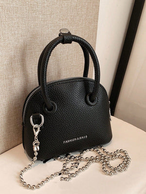 Mini Neon Pink Litchi Embossed Chain Dome Bag - Negative Apparel