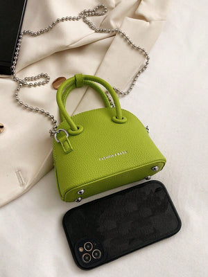 Mini Neon Pink Litchi Embossed Chain Dome Bag - Negative Apparel