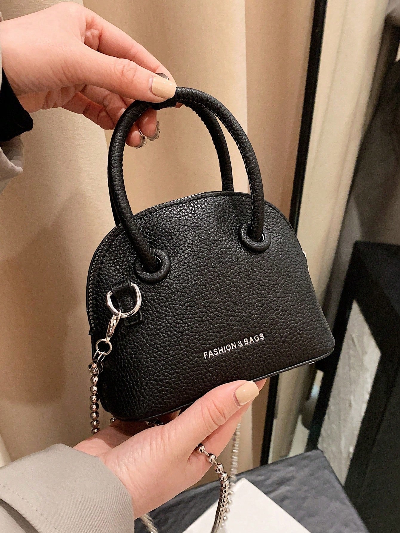 Mini Neon Pink Litchi Embossed Chain Dome Bag - Negative Apparel