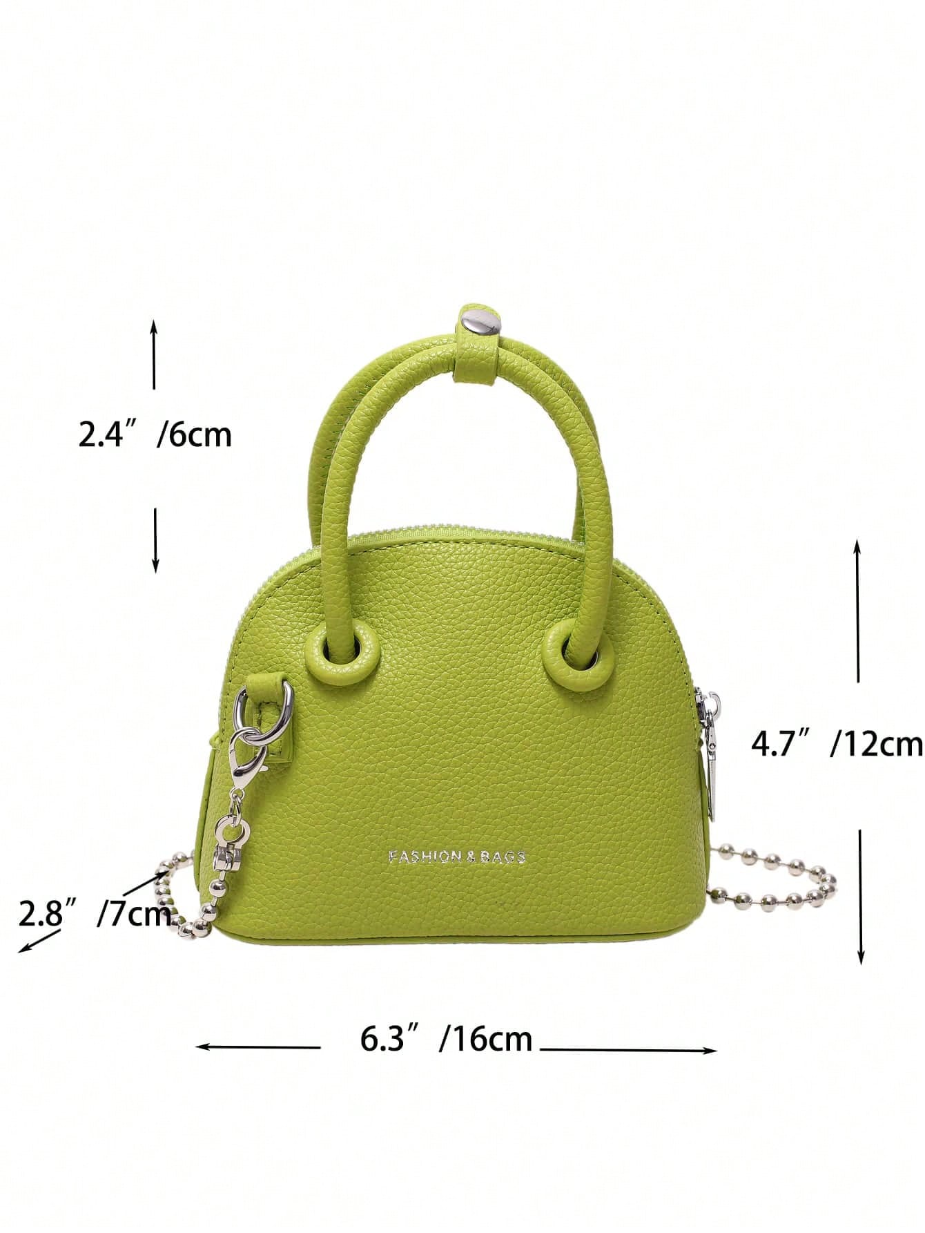 Mini Neon Pink Litchi Embossed Chain Dome Bag - Negative Apparel