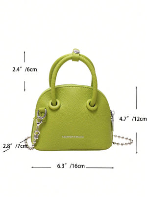 Mini Neon Pink Litchi Embossed Chain Dome Bag - Negative Apparel