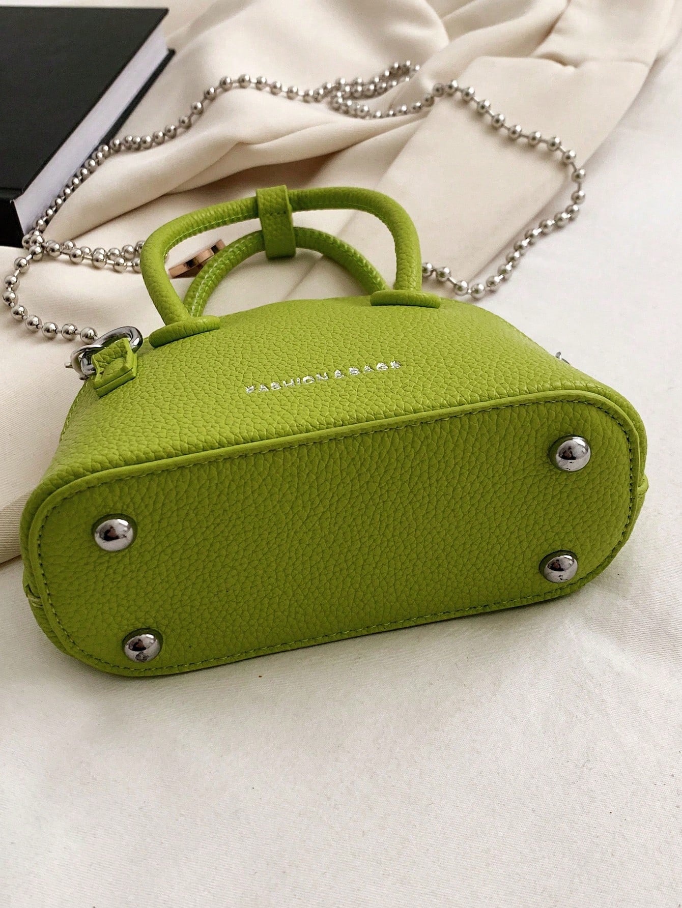 Mini Neon Pink Litchi Embossed Chain Dome Bag - Negative Apparel