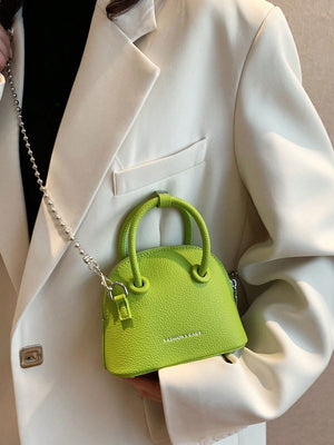 Mini Neon Pink Litchi Embossed Chain Dome Bag - Negative Apparel