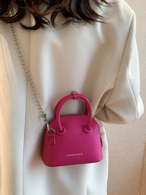 Mini Neon Pink Litchi Embossed Chain Dome Bag - Negative Apparel