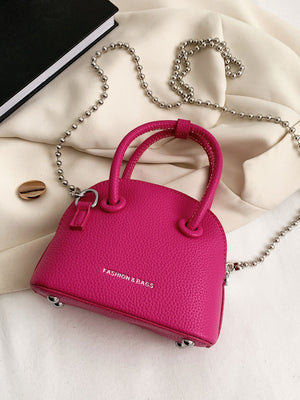 Mini Neon Pink Litchi Embossed Chain Dome Bag - Negative Apparel