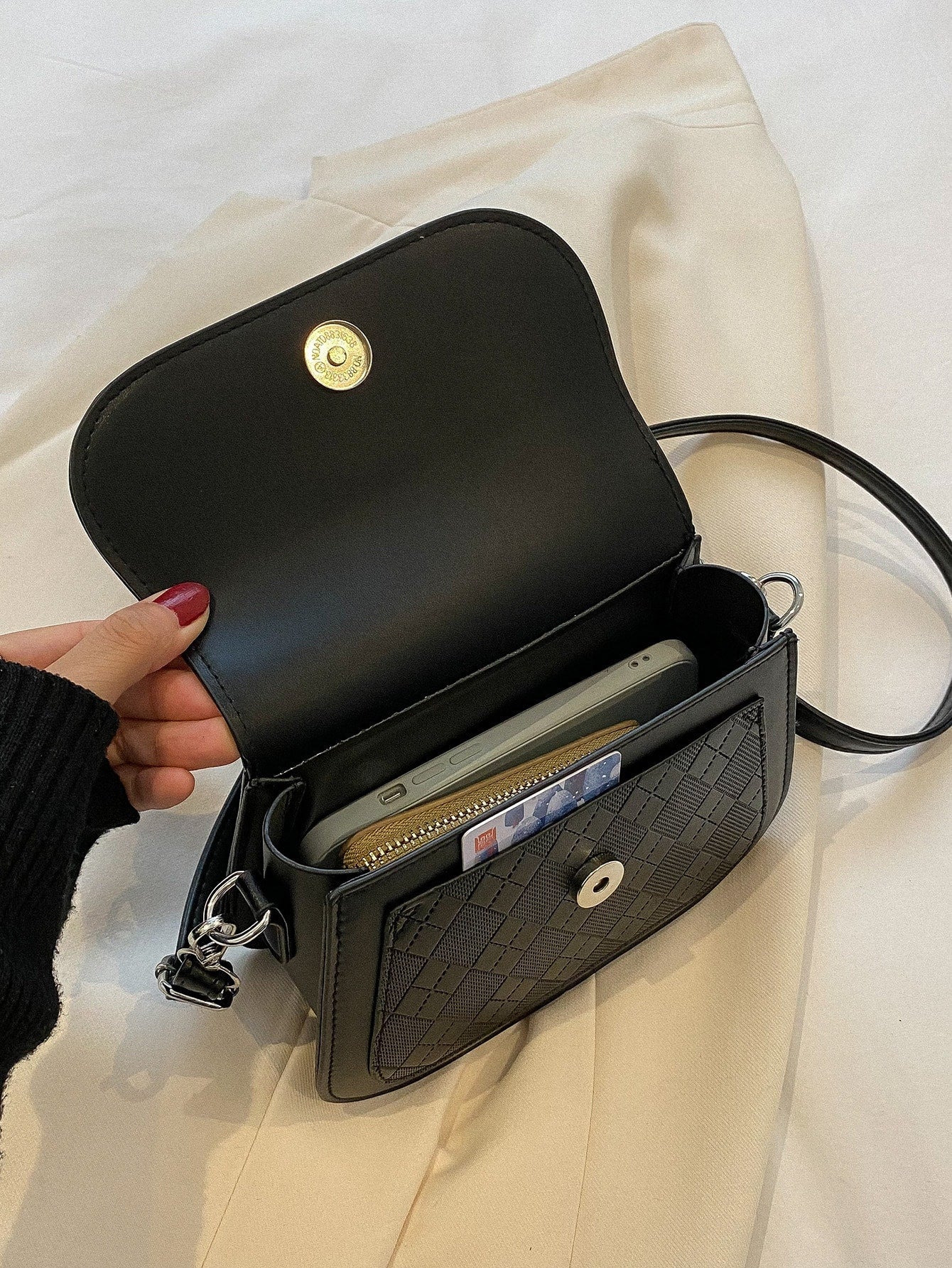Mini Plaid Embossed Square Bag - Negative Apparel