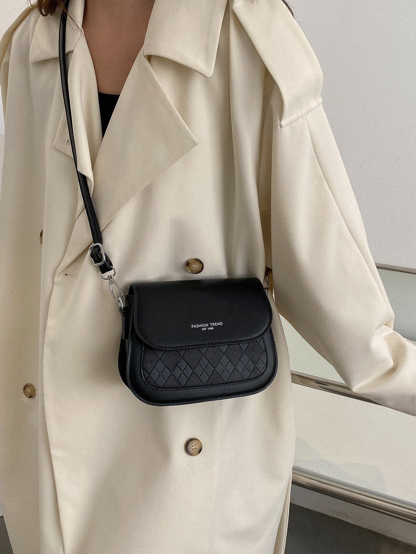 Mini Plaid Embossed Square Bag - Negative Apparel