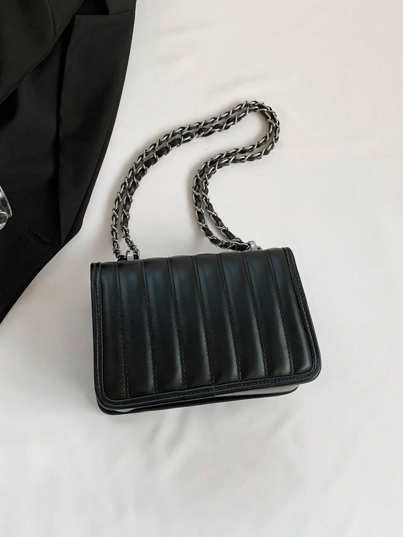 Mini Quilted Pattern Chain Square Bag - Negative Apparel