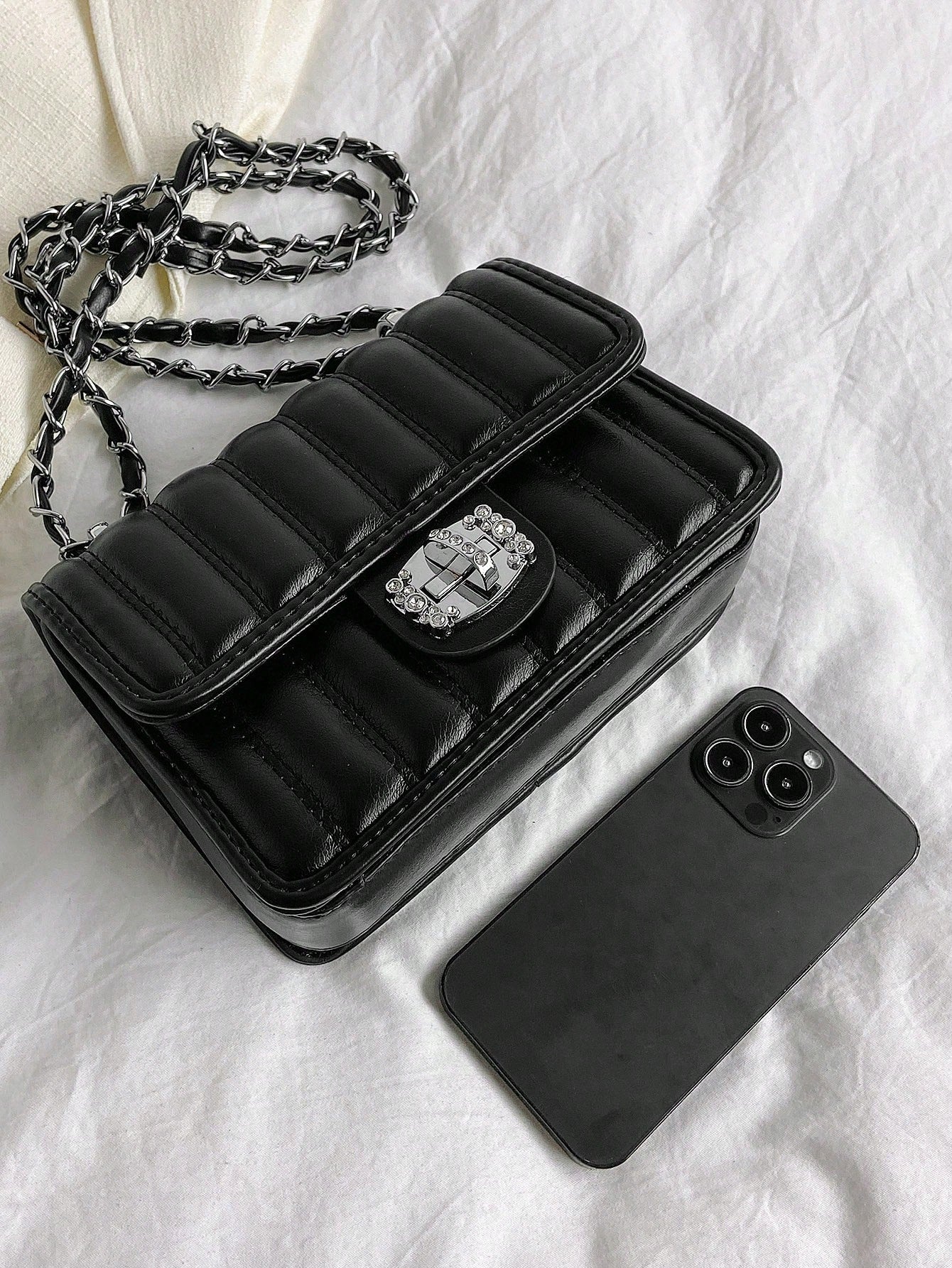 Mini Quilted Pattern Chain Square Bag - Negative Apparel